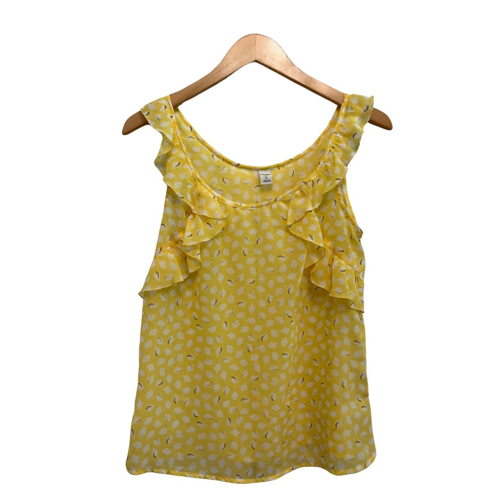 Old Navy Tank Top Ruffle Yellow Floral Scoop Neck Sheer Preppy Coquette Flowy S